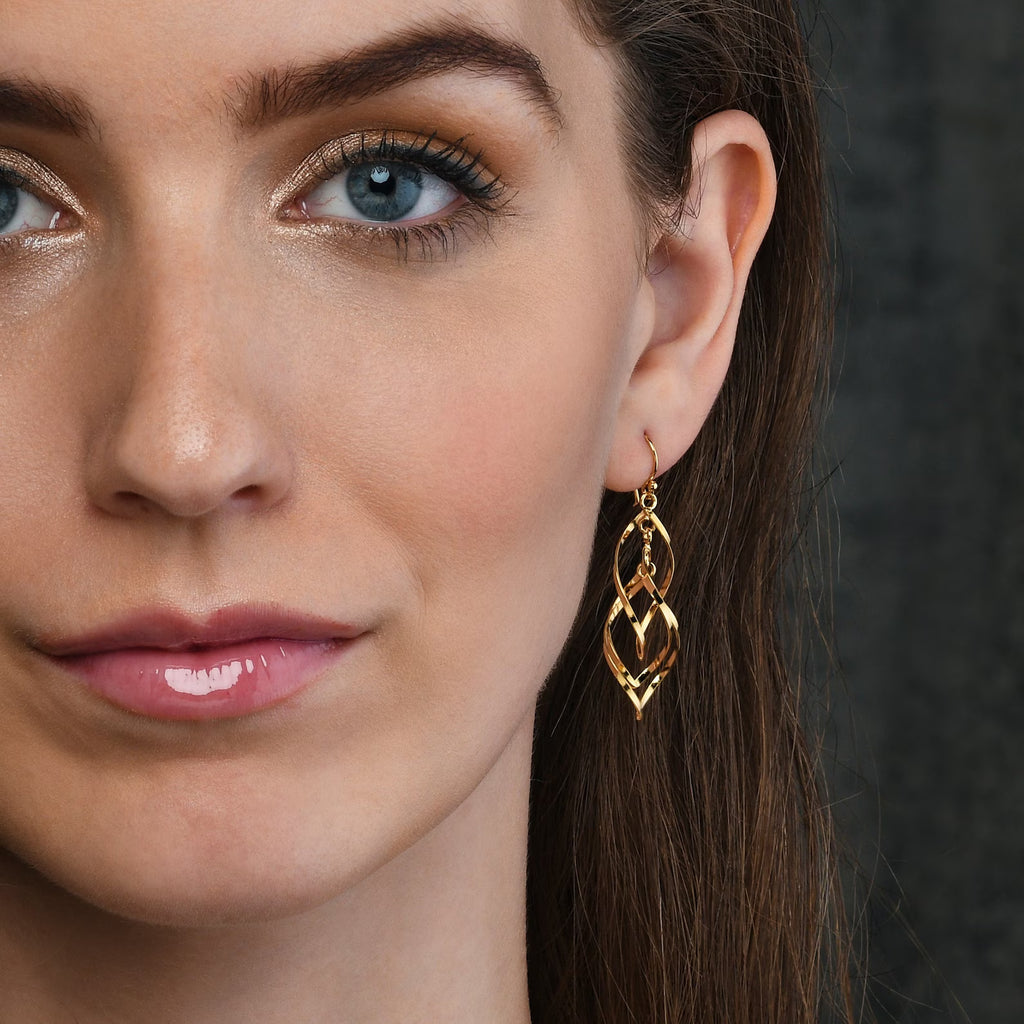 Gold Plated Sliver Long Spiral Dangling Earrings